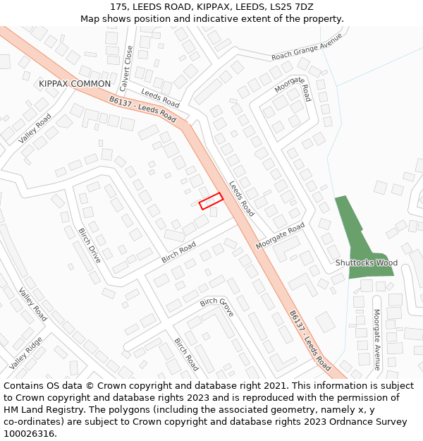 175, LEEDS ROAD, KIPPAX, LEEDS, LS25 7DZ: Location map and indicative extent of plot