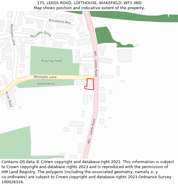 175, LEEDS ROAD, LOFTHOUSE, WAKEFIELD, WF3 3ND: Location map and indicative extent of plot
