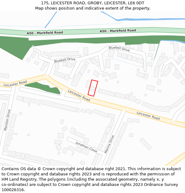 175, LEICESTER ROAD, GROBY, LEICESTER, LE6 0DT: Location map and indicative extent of plot