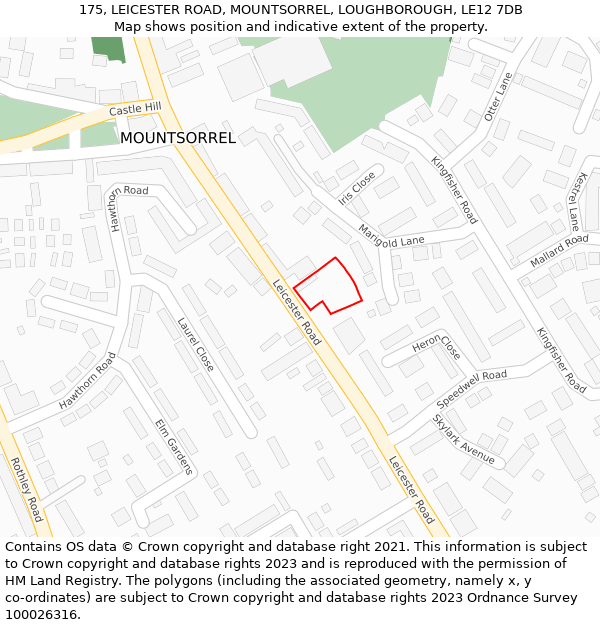 175, LEICESTER ROAD, MOUNTSORREL, LOUGHBOROUGH, LE12 7DB: Location map and indicative extent of plot