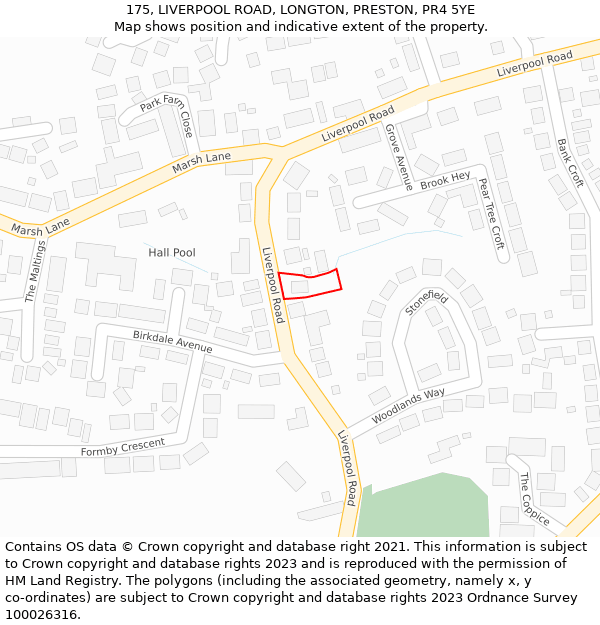 175, LIVERPOOL ROAD, LONGTON, PRESTON, PR4 5YE: Location map and indicative extent of plot