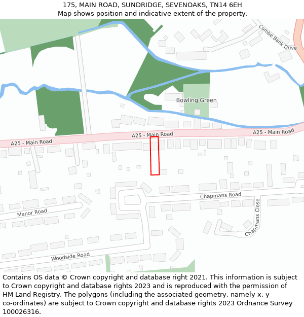 175, MAIN ROAD, SUNDRIDGE, SEVENOAKS, TN14 6EH: Location map and indicative extent of plot