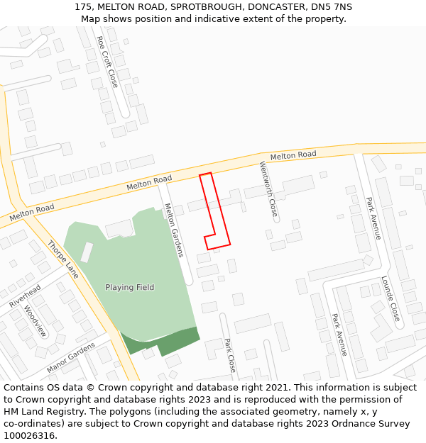 175, MELTON ROAD, SPROTBROUGH, DONCASTER, DN5 7NS: Location map and indicative extent of plot