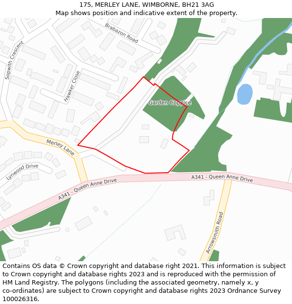 175, MERLEY LANE, WIMBORNE, BH21 3AG: Location map and indicative extent of plot