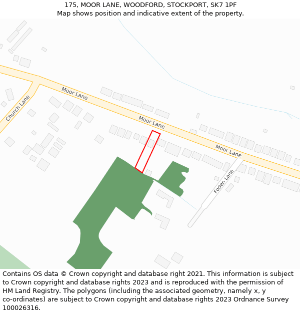 175, MOOR LANE, WOODFORD, STOCKPORT, SK7 1PF: Location map and indicative extent of plot
