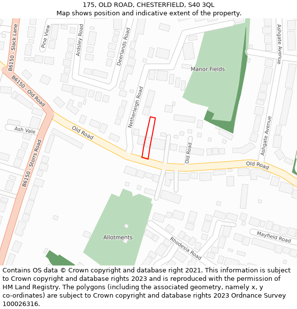 175, OLD ROAD, CHESTERFIELD, S40 3QL: Location map and indicative extent of plot