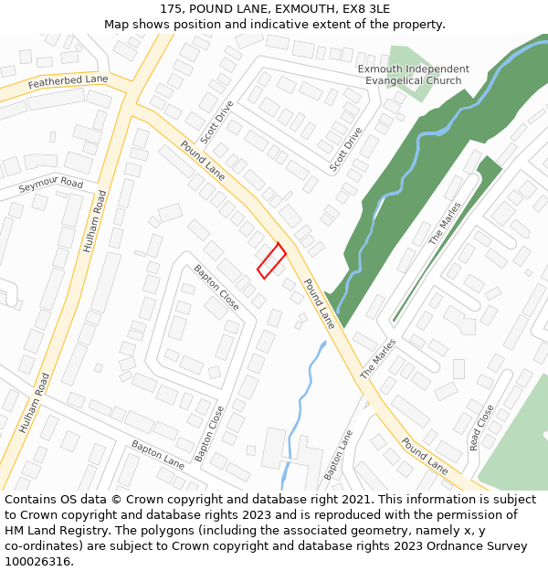 175, POUND LANE, EXMOUTH, EX8 3LE: Location map and indicative extent of plot