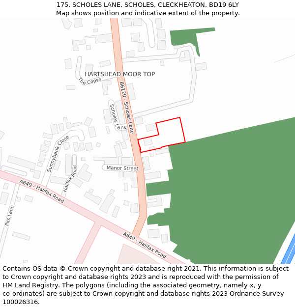 175, SCHOLES LANE, SCHOLES, CLECKHEATON, BD19 6LY: Location map and indicative extent of plot