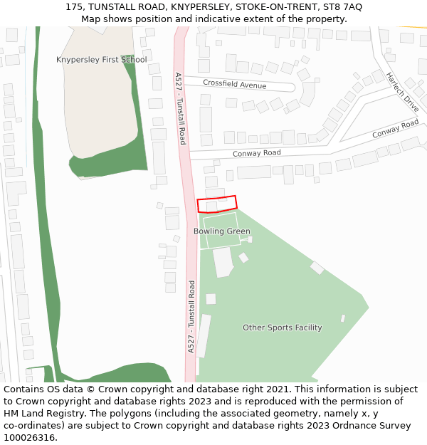 175, TUNSTALL ROAD, KNYPERSLEY, STOKE-ON-TRENT, ST8 7AQ: Location map and indicative extent of plot
