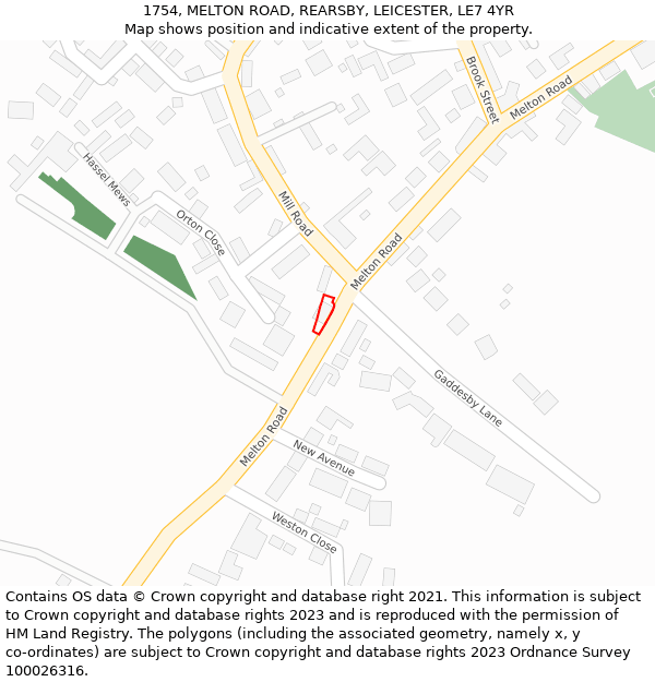 1754, MELTON ROAD, REARSBY, LEICESTER, LE7 4YR: Location map and indicative extent of plot