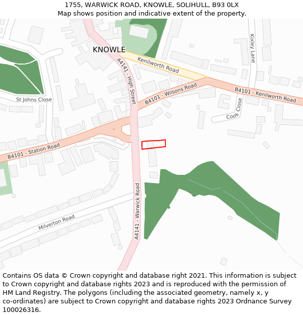 1755, WARWICK ROAD, KNOWLE, SOLIHULL, B93 0LX: Location map and indicative extent of plot