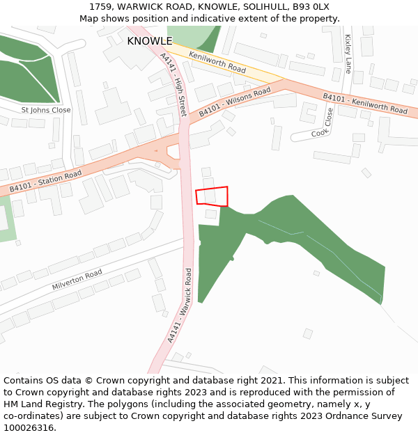 1759, WARWICK ROAD, KNOWLE, SOLIHULL, B93 0LX: Location map and indicative extent of plot