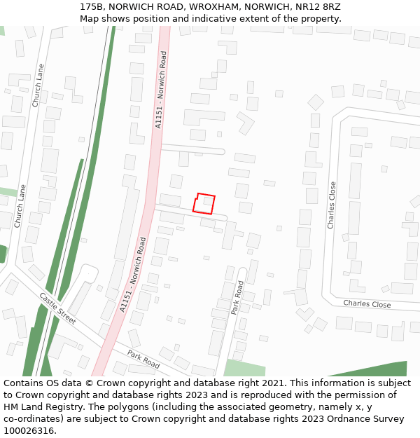 175B, NORWICH ROAD, WROXHAM, NORWICH, NR12 8RZ: Location map and indicative extent of plot