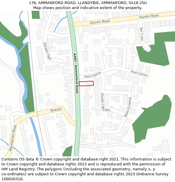 176, AMMANFORD ROAD, LLANDYBIE, AMMANFORD, SA18 2SU: Location map and indicative extent of plot