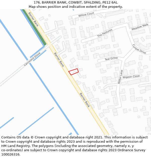176, BARRIER BANK, COWBIT, SPALDING, PE12 6AL: Location map and indicative extent of plot