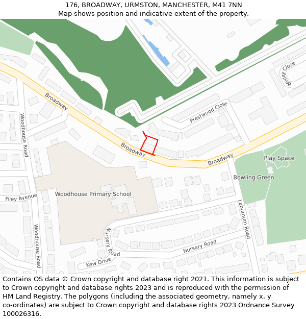 176, BROADWAY, URMSTON, MANCHESTER, M41 7NN: Location map and indicative extent of plot