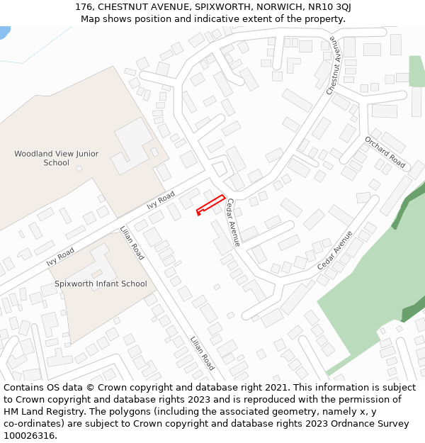 176, CHESTNUT AVENUE, SPIXWORTH, NORWICH, NR10 3QJ: Location map and indicative extent of plot