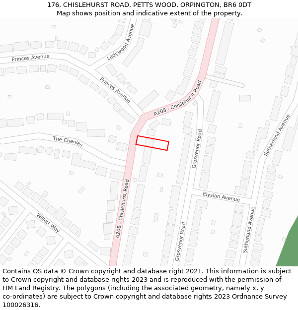 176, CHISLEHURST ROAD, PETTS WOOD, ORPINGTON, BR6 0DT: Location map and indicative extent of plot
