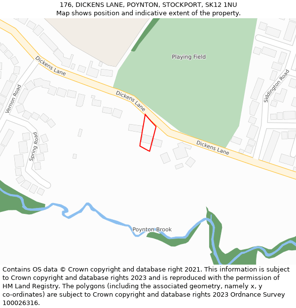 176, DICKENS LANE, POYNTON, STOCKPORT, SK12 1NU: Location map and indicative extent of plot