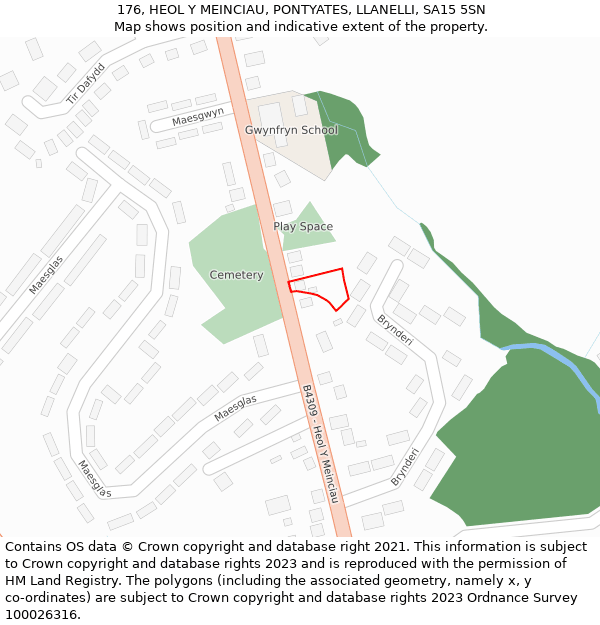 176, HEOL Y MEINCIAU, PONTYATES, LLANELLI, SA15 5SN: Location map and indicative extent of plot