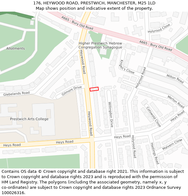 176, HEYWOOD ROAD, PRESTWICH, MANCHESTER, M25 1LD: Location map and indicative extent of plot