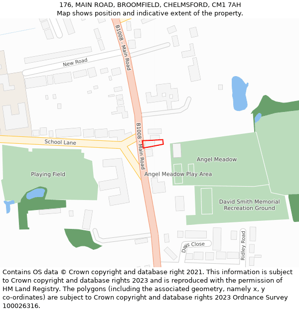 176, MAIN ROAD, BROOMFIELD, CHELMSFORD, CM1 7AH: Location map and indicative extent of plot