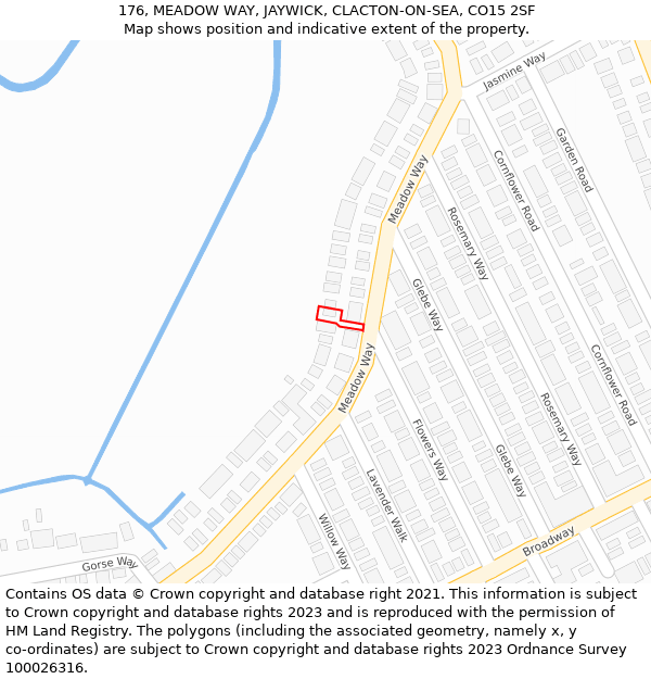 176, MEADOW WAY, JAYWICK, CLACTON-ON-SEA, CO15 2SF: Location map and indicative extent of plot