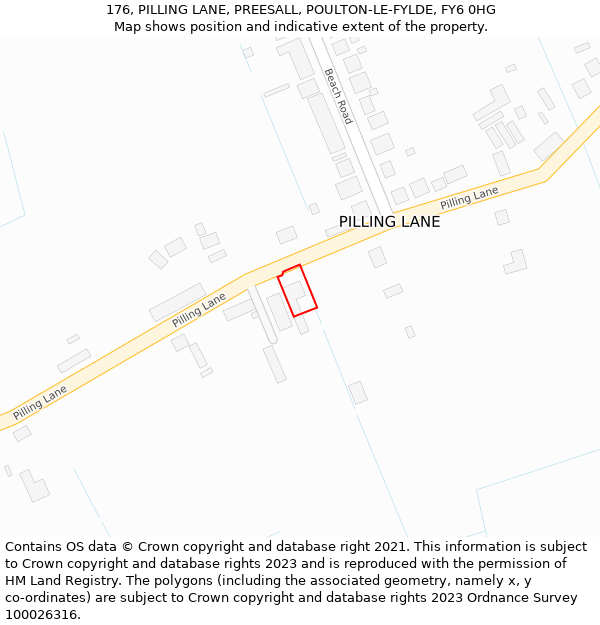 176, PILLING LANE, PREESALL, POULTON-LE-FYLDE, FY6 0HG: Location map and indicative extent of plot