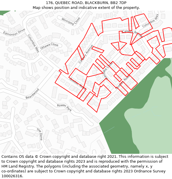 176, QUEBEC ROAD, BLACKBURN, BB2 7DP: Location map and indicative extent of plot