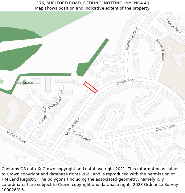 176, SHELFORD ROAD, GEDLING, NOTTINGHAM, NG4 4JJ: Location map and indicative extent of plot