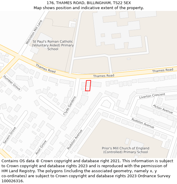 176, THAMES ROAD, BILLINGHAM, TS22 5EX: Location map and indicative extent of plot