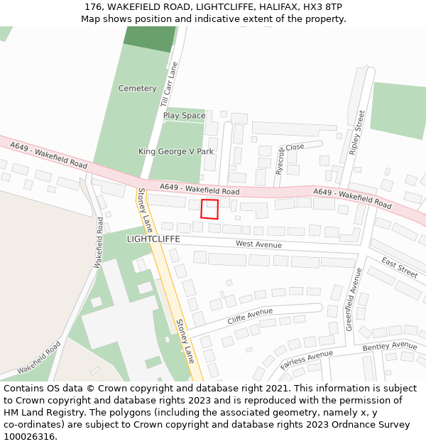 176, WAKEFIELD ROAD, LIGHTCLIFFE, HALIFAX, HX3 8TP: Location map and indicative extent of plot