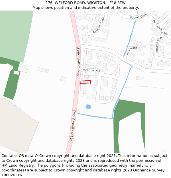 176, WELFORD ROAD, WIGSTON, LE18 3TW: Location map and indicative extent of plot
