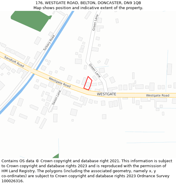 176, WESTGATE ROAD, BELTON, DONCASTER, DN9 1QB: Location map and indicative extent of plot