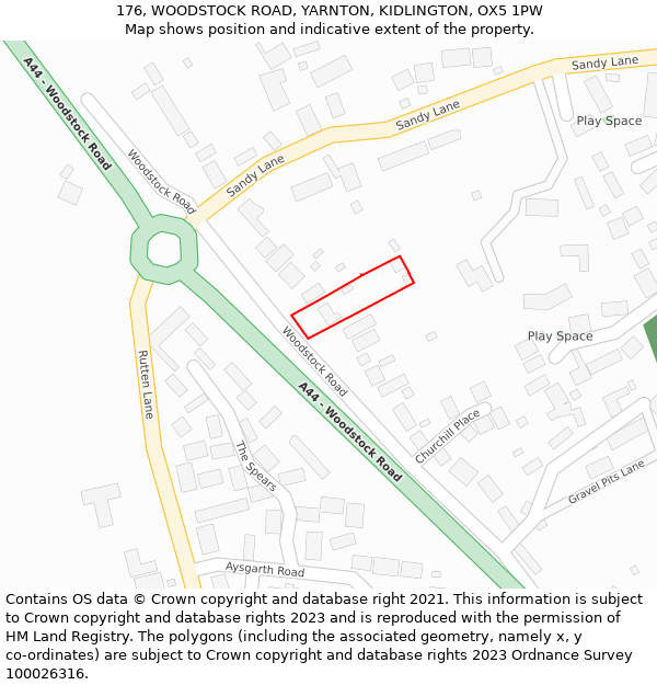 176, WOODSTOCK ROAD, YARNTON, KIDLINGTON, OX5 1PW: Location map and indicative extent of plot