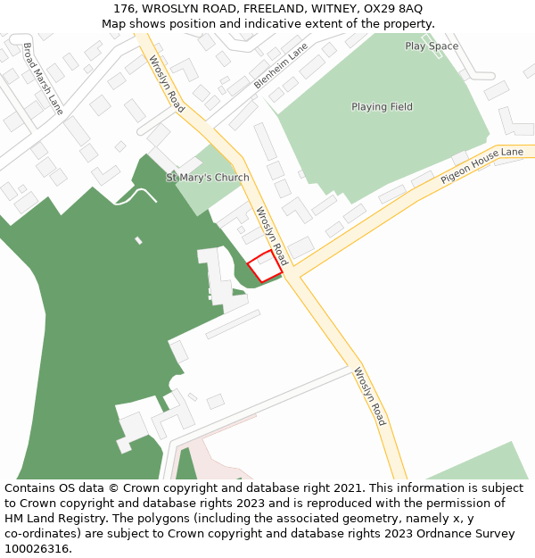 176, WROSLYN ROAD, FREELAND, WITNEY, OX29 8AQ: Location map and indicative extent of plot