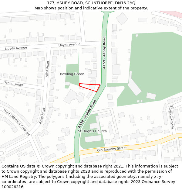 177, ASHBY ROAD, SCUNTHORPE, DN16 2AQ: Location map and indicative extent of plot