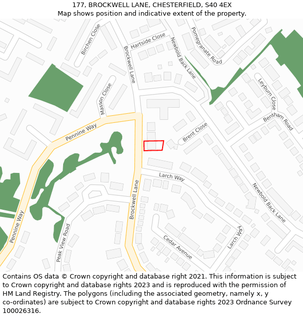 177, BROCKWELL LANE, CHESTERFIELD, S40 4EX: Location map and indicative extent of plot