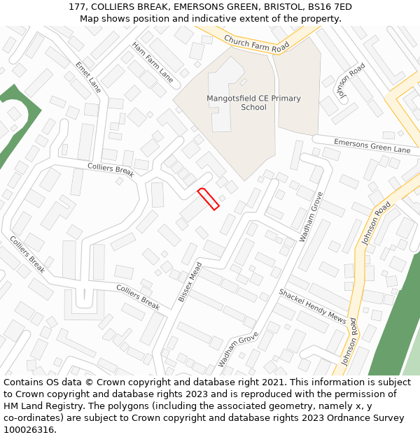 177, COLLIERS BREAK, EMERSONS GREEN, BRISTOL, BS16 7ED: Location map and indicative extent of plot