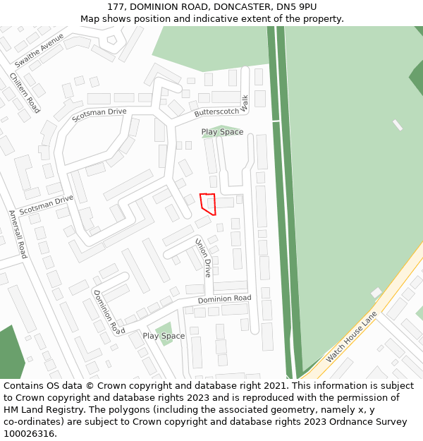 177, DOMINION ROAD, DONCASTER, DN5 9PU: Location map and indicative extent of plot