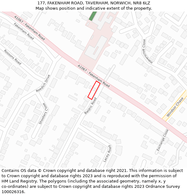 177, FAKENHAM ROAD, TAVERHAM, NORWICH, NR8 6LZ: Location map and indicative extent of plot