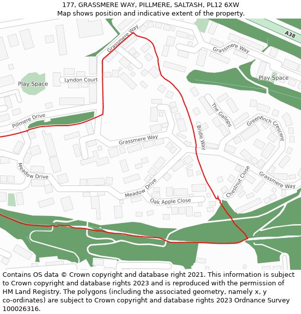 177, GRASSMERE WAY, PILLMERE, SALTASH, PL12 6XW: Location map and indicative extent of plot