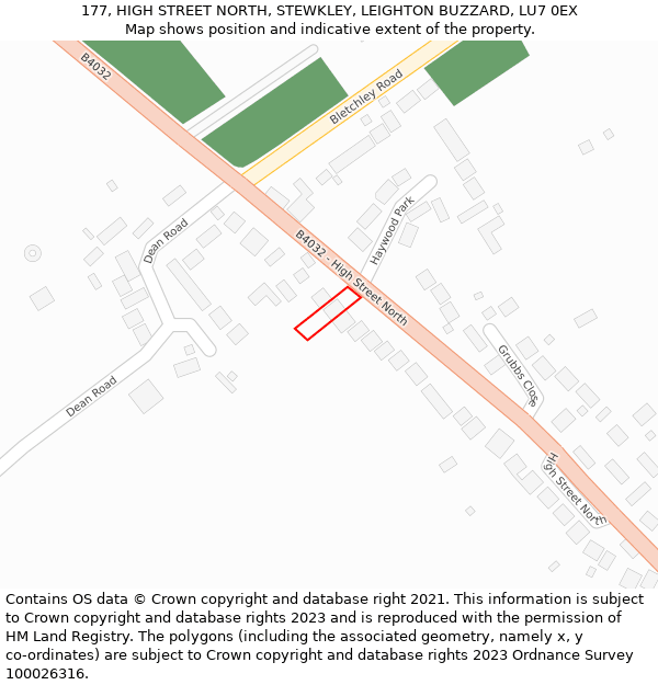 177, HIGH STREET NORTH, STEWKLEY, LEIGHTON BUZZARD, LU7 0EX: Location map and indicative extent of plot