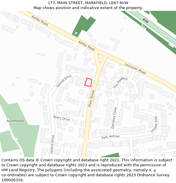 177, MAIN STREET, MARKFIELD, LE67 9UW: Location map and indicative extent of plot