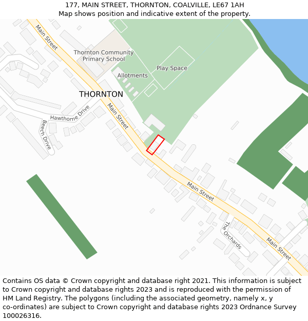 177, MAIN STREET, THORNTON, COALVILLE, LE67 1AH: Location map and indicative extent of plot