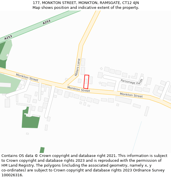 177, MONKTON STREET, MONKTON, RAMSGATE, CT12 4JN: Location map and indicative extent of plot