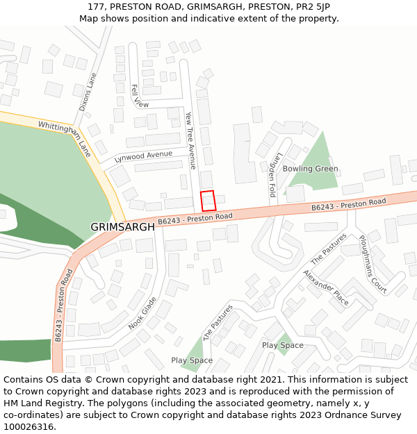 177, PRESTON ROAD, GRIMSARGH, PRESTON, PR2 5JP: Location map and indicative extent of plot
