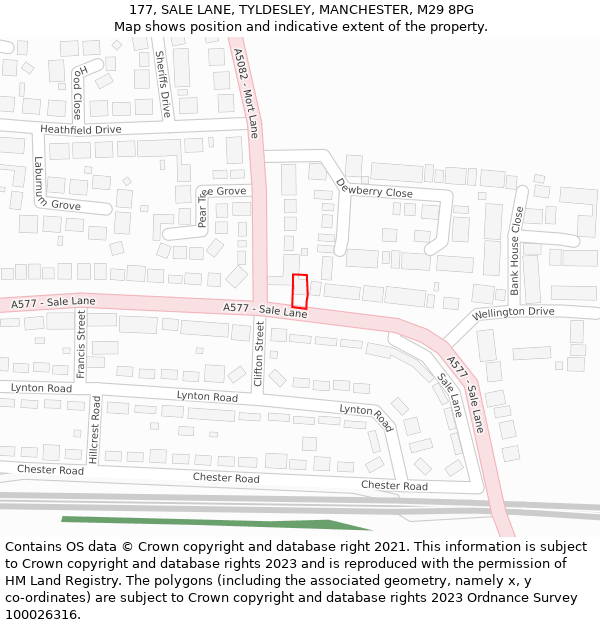 177, SALE LANE, TYLDESLEY, MANCHESTER, M29 8PG: Location map and indicative extent of plot