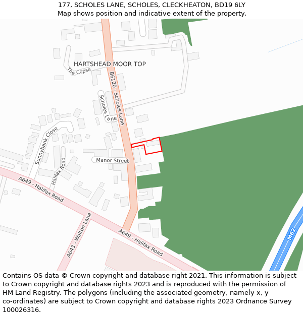 177, SCHOLES LANE, SCHOLES, CLECKHEATON, BD19 6LY: Location map and indicative extent of plot