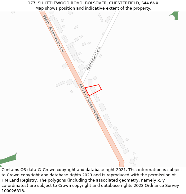 177, SHUTTLEWOOD ROAD, BOLSOVER, CHESTERFIELD, S44 6NX: Location map and indicative extent of plot